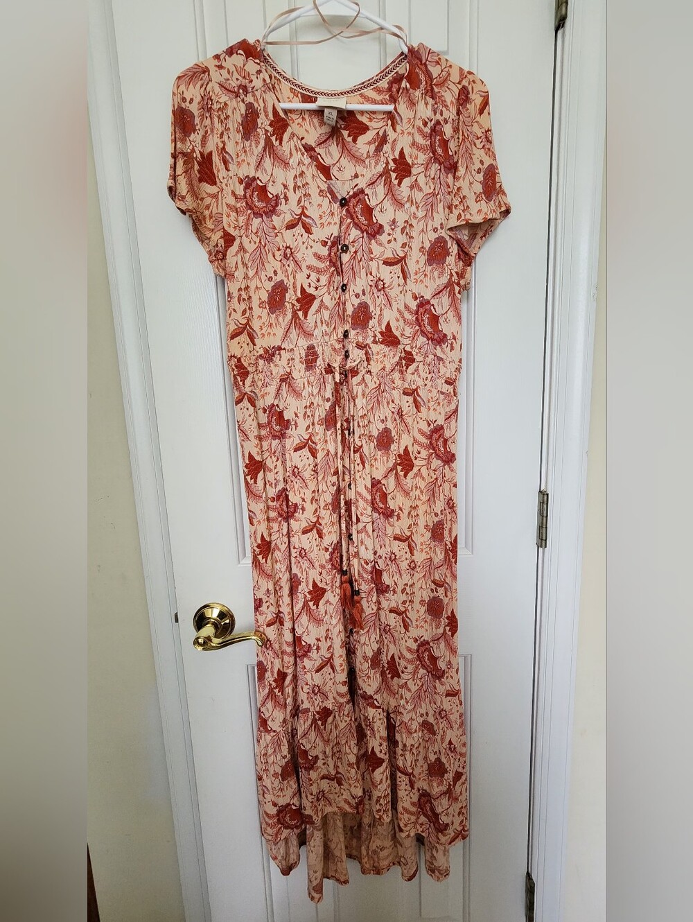 Boho Floral Button-Front Maxi High-low Dress in Cream and Rust KNOX ROSE